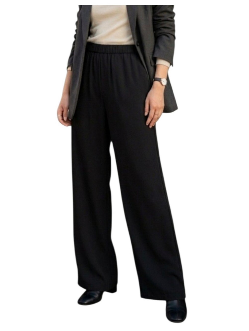 OAK + FORT Black Pull on Elastic High-Waist Wide-Leg Pants - Size S
